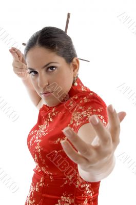 beautiful female in fighting pose