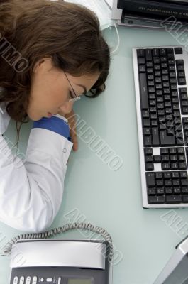 young doctor sleeping in clinic