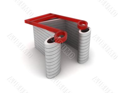 three dimensional red musical note