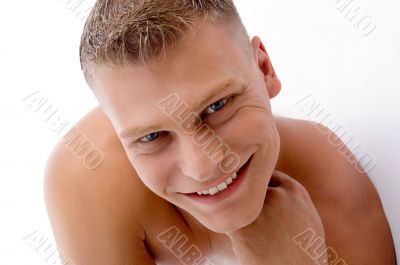 close up of smiling muscular man