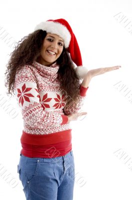 smiling young female with christmas hat smiling young female with christmas hat