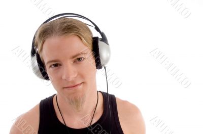 handsome man listening to music