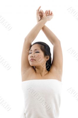 young female posing in towel