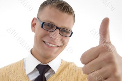young student with thumbs up