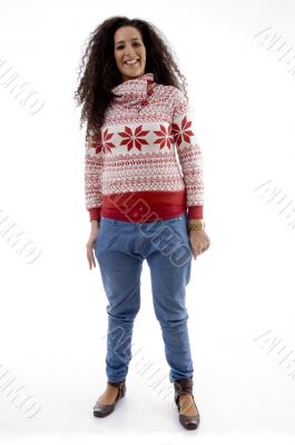 standing young woman looking at camera standing young woman looking at camera