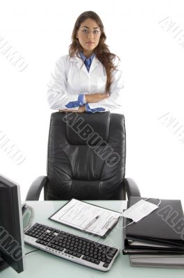 posing young doctor in clinic