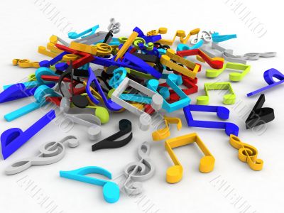 three dimensional bunch of musical notes