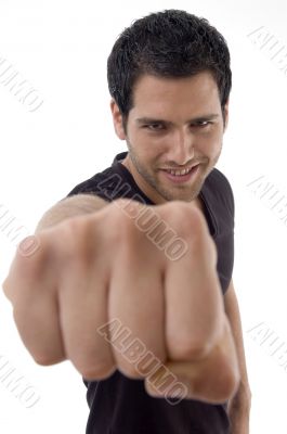 pleased man showing punch