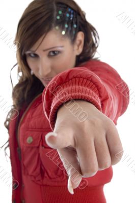 beautiful woman pointing you beautiful woman pointing you