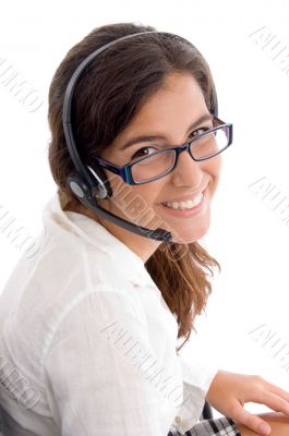 side pose of woman with headphone