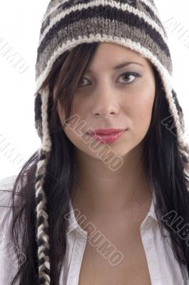 beautiful woman wearing woolen cap
