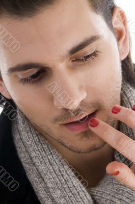 lips of man being touched by female hands