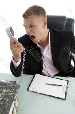 angry employee shouting on phone angry employee shouting on phone