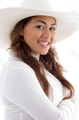 attractive female posing in hat