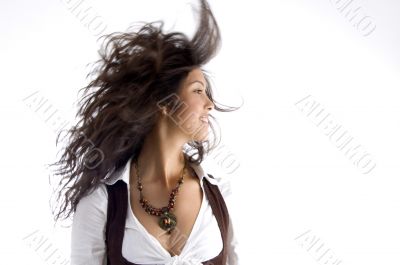 fashionable teen with her hair fluttering in air