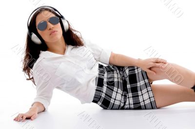 caucasian female wearing headphones