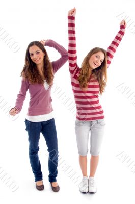 two girls showing happiness together