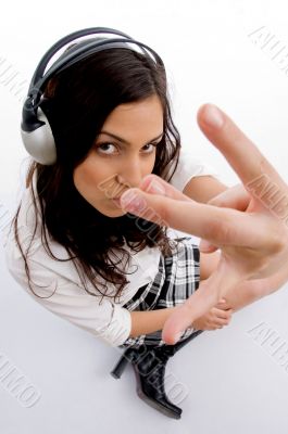 woman listening music in headset