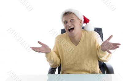 careless male wearing christmas hat