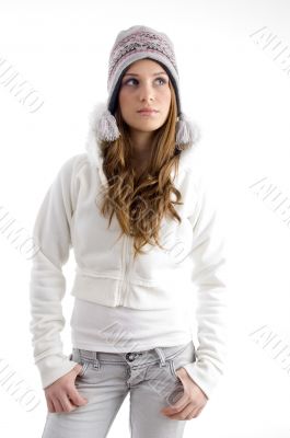 standing female in winter wear