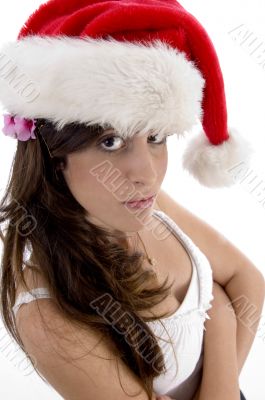 glamorous woman with christmas hat