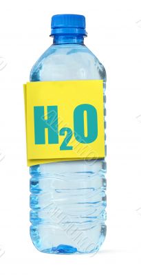 bottle full of water and H2O label