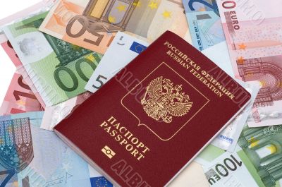 Passport of Russian Federation on euros background