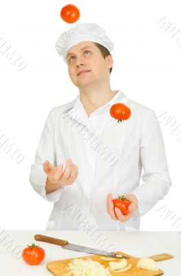 Funny cook with tomato