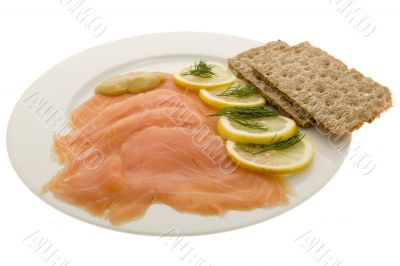 Salmon fillet on plates Salmon fillet on plates