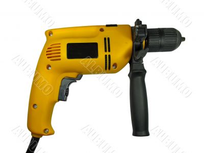 yellow construction hand drill isolated over white background