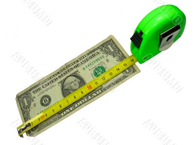 crisis: measuring tape over us dollar currency isolated on white