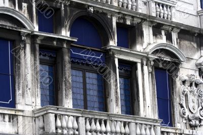 Windows of an old medieval house in Venice