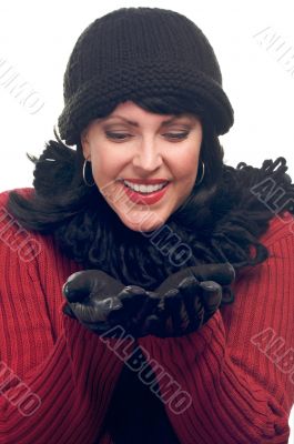Attractive Woman Holds Her Hands Out