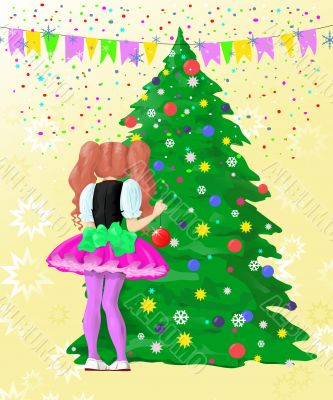 Girl decorating Christmas tree