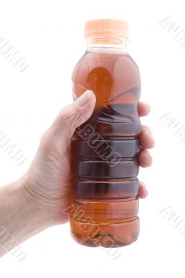 bottle with hand closeup