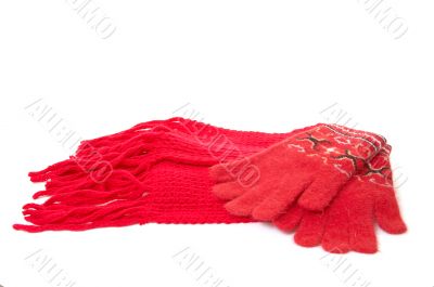 Red gloves and scarf.