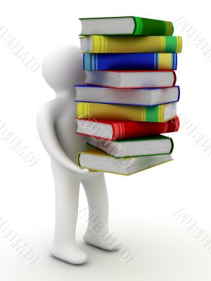 student with a bale of books. Isolated 3D image.