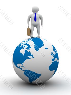 businessman on globe. Isolated 3D image. White background