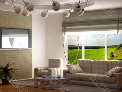 Interior of a living room. 3D image. Interior of a living room. 3D image.