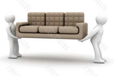 Loaders transfer a sofa. Isolated 3D image.