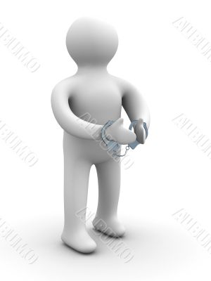 criminal chained in handcuffs. Isolated 3D image