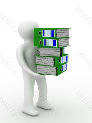 person with accounting folders. Isolated 3D image