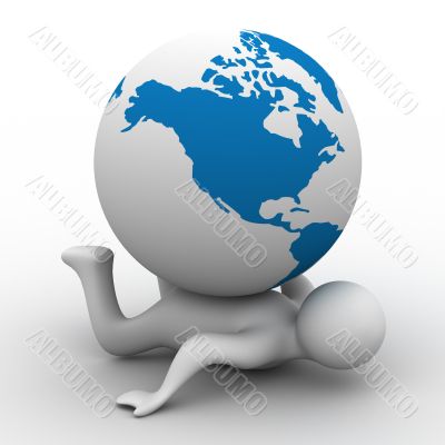 Globe laying on the person. Isolated 3D image.