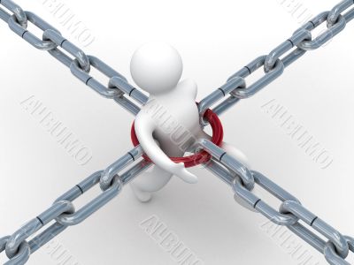 person ground in a chain. 3D image on white background.