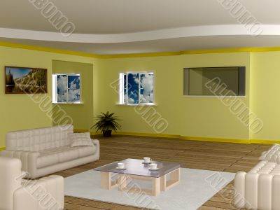 Interior of a living room. 3D image.