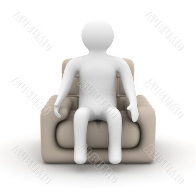 person sitting in an armchair. Isolated 3D image