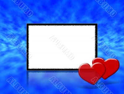 Frame for wedding, Anniversary or valentine`s day invitations with blue abstract background.