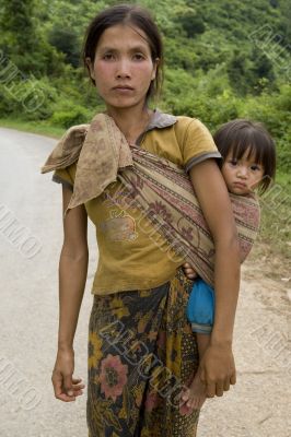 Portrait Hmong woman with baby