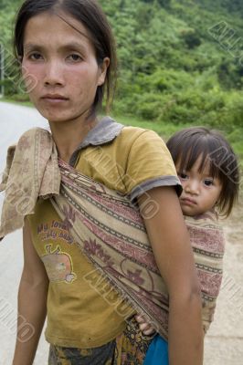 Portrait Hmong woman with baby