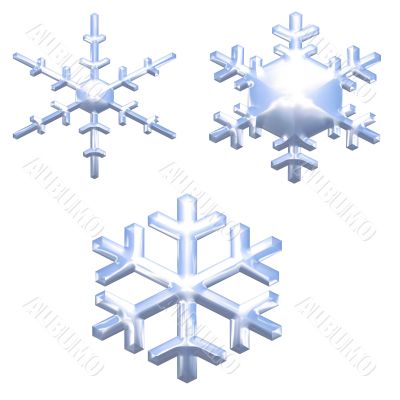 set of chrome metal effect snow flakes over white